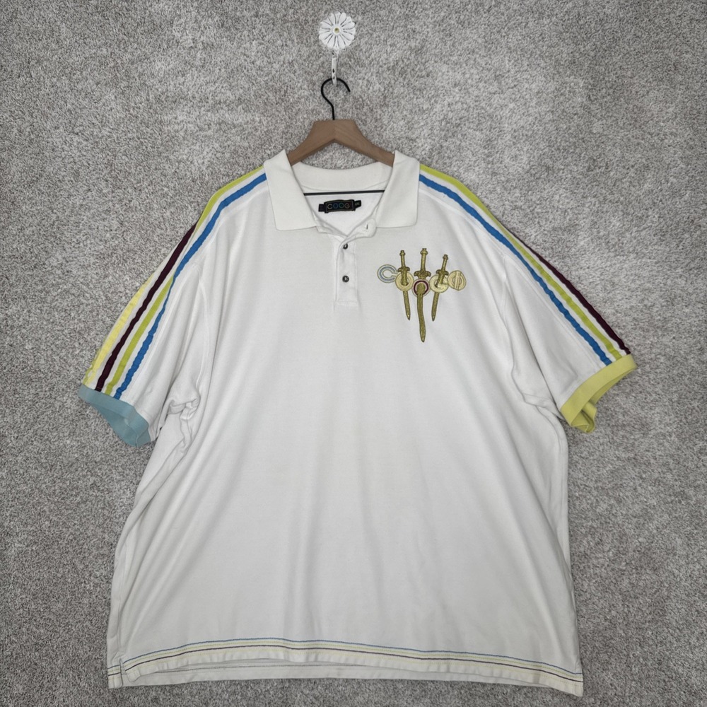 COOGI Polo‎ Shirt Mens Size 4XL  Colorful Striped Short Sleeve Hip Hop Biggie